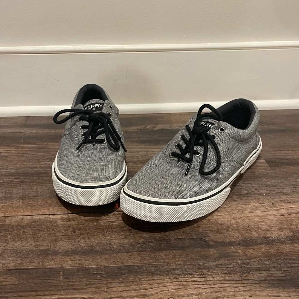 Men’s Grey and White Sperrys Size 10.5